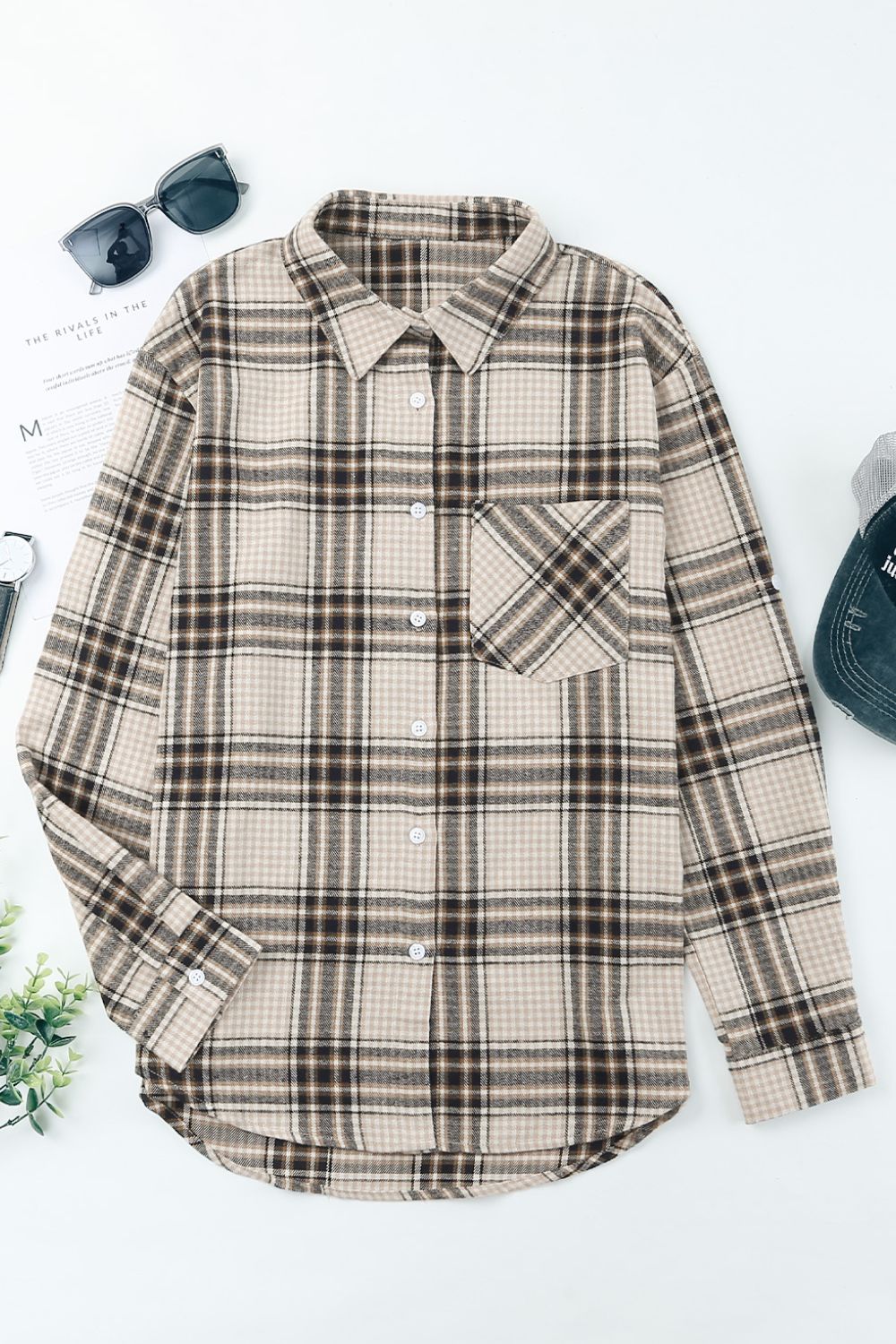 Plaid Curved Hem Button Front Shirt