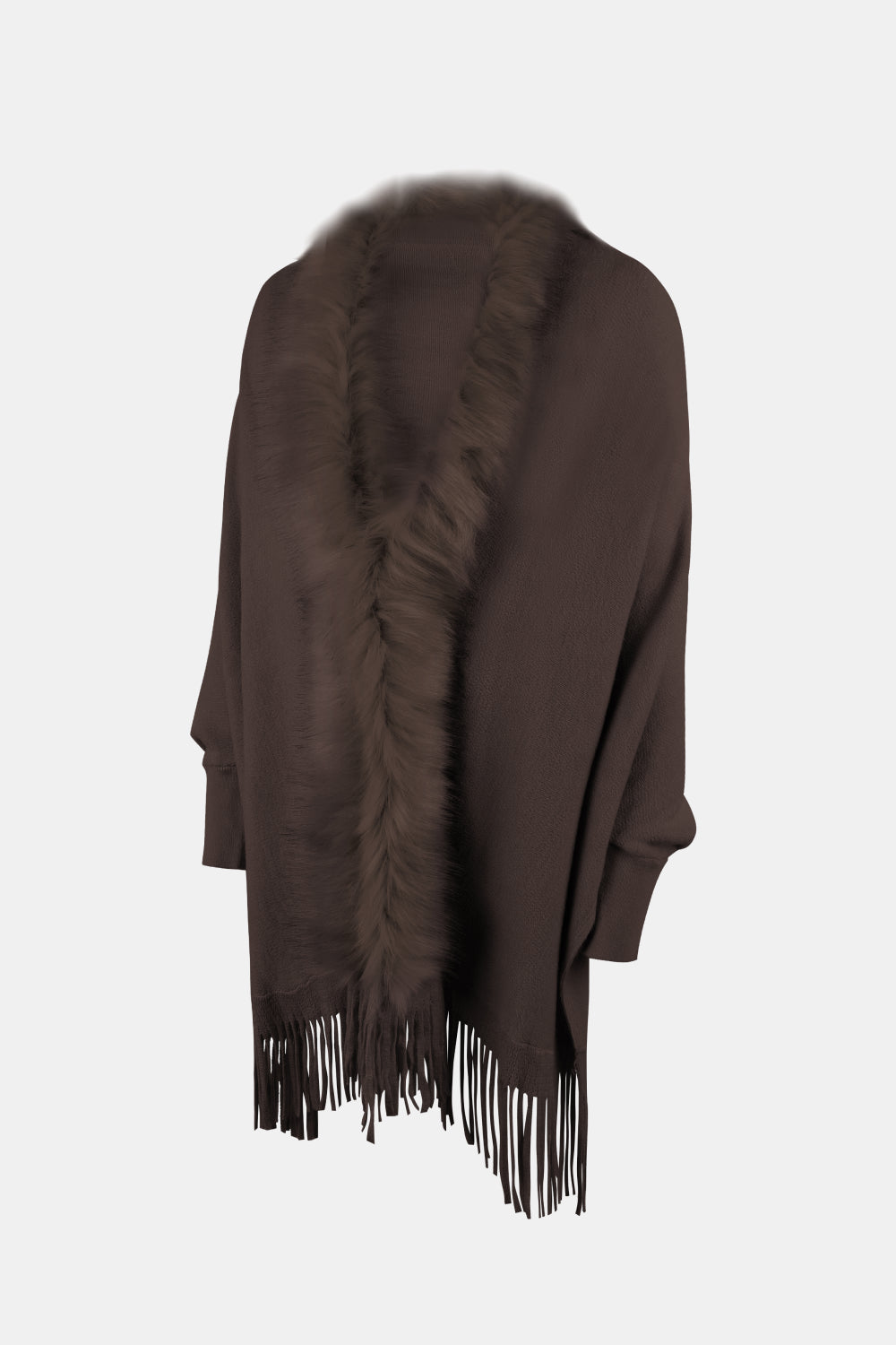 Faux Fur Trim Fringe Hem Poncho