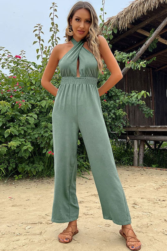 Smocked Waist Halter Neck Jumpsuit