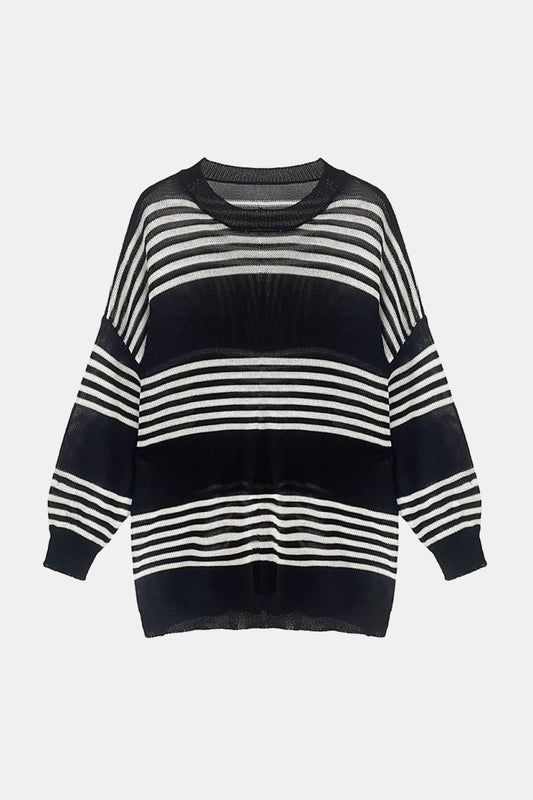 Two-Tone Striped Tunic Knit Top