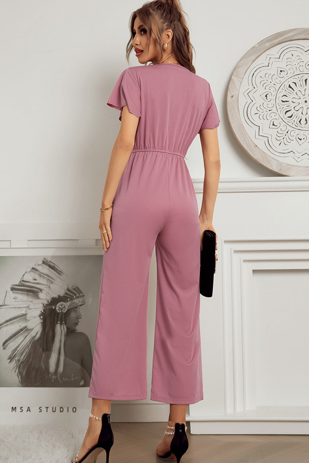 Flutter Sleeve Surplice Jumpsuit