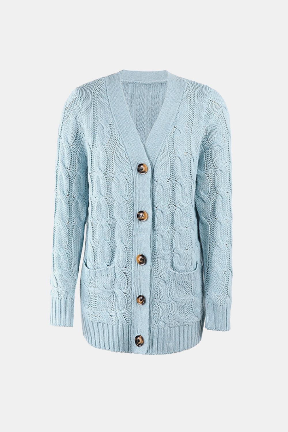 Cable-Knit Button Down V-Neck Cardigan