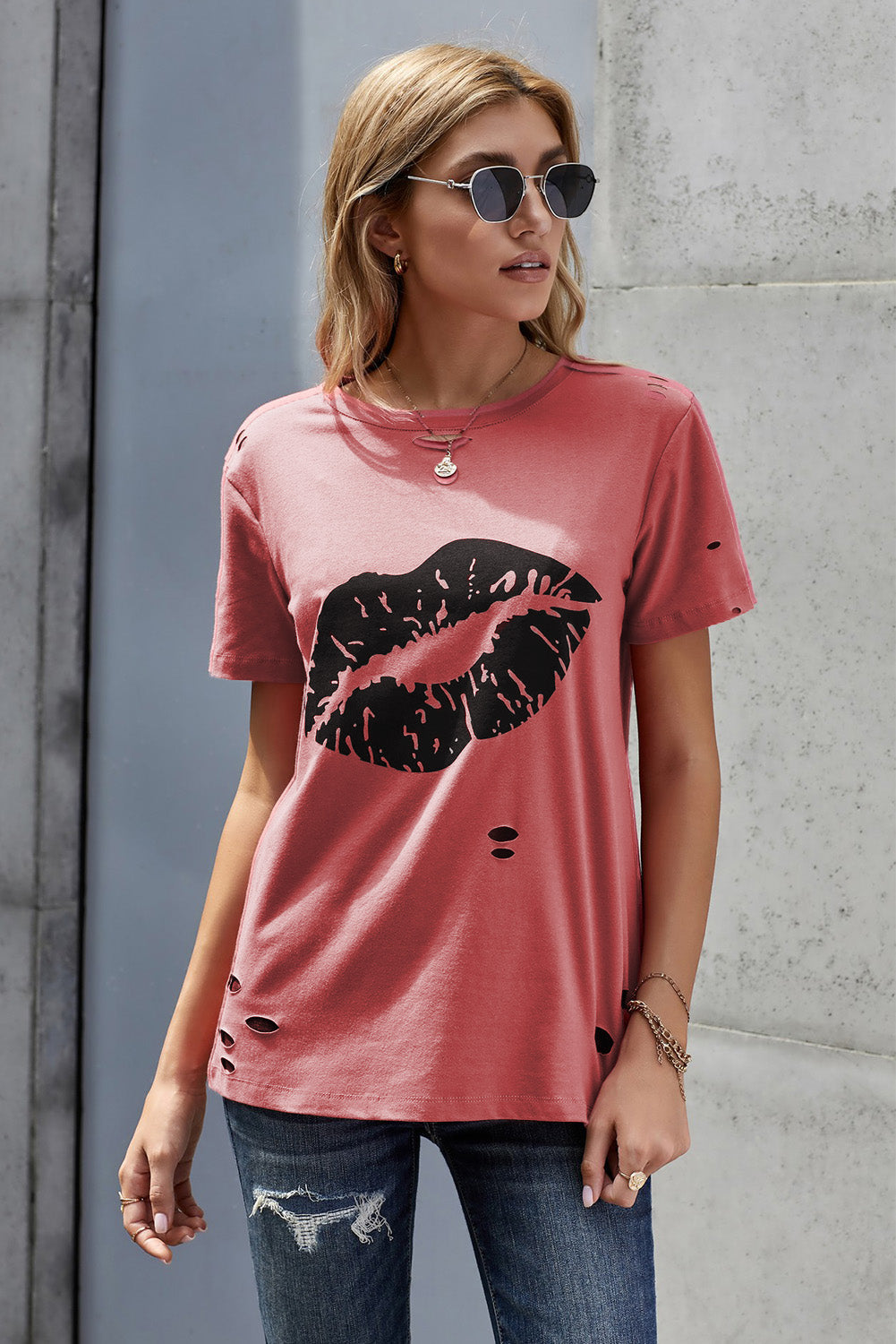 Leopard Lip Distressed T-Shirt