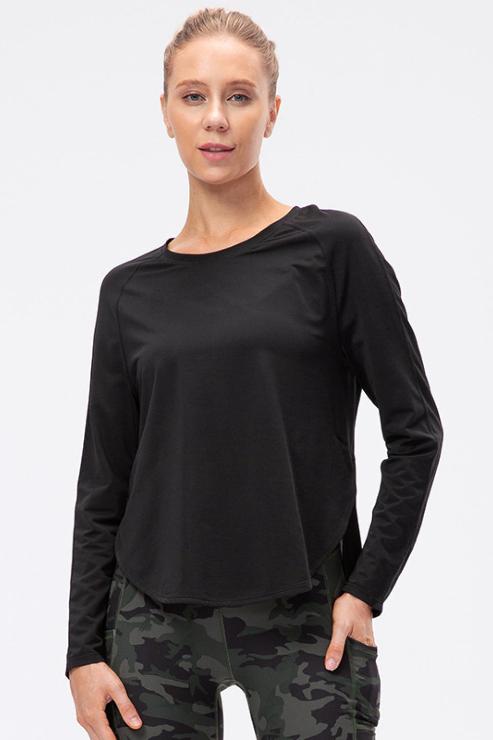 Breathable Raglan Sleeve Side Slit Yoga Top