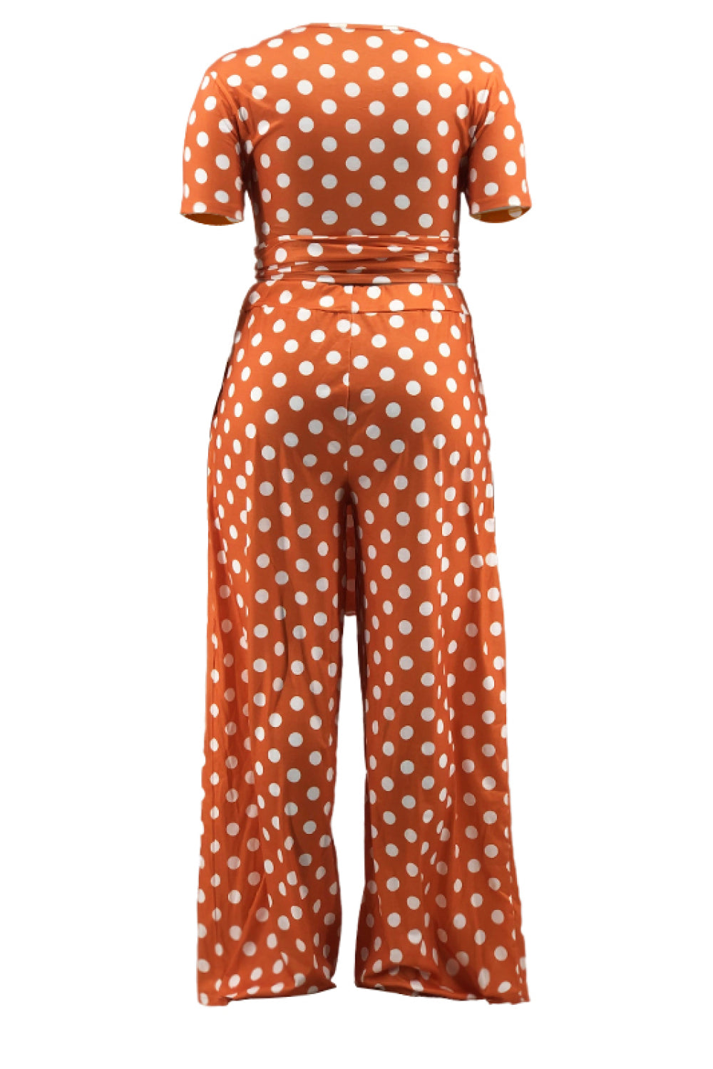 Plus Size Polka Dot Short Sleeve Top and Wide Leg Pants Set