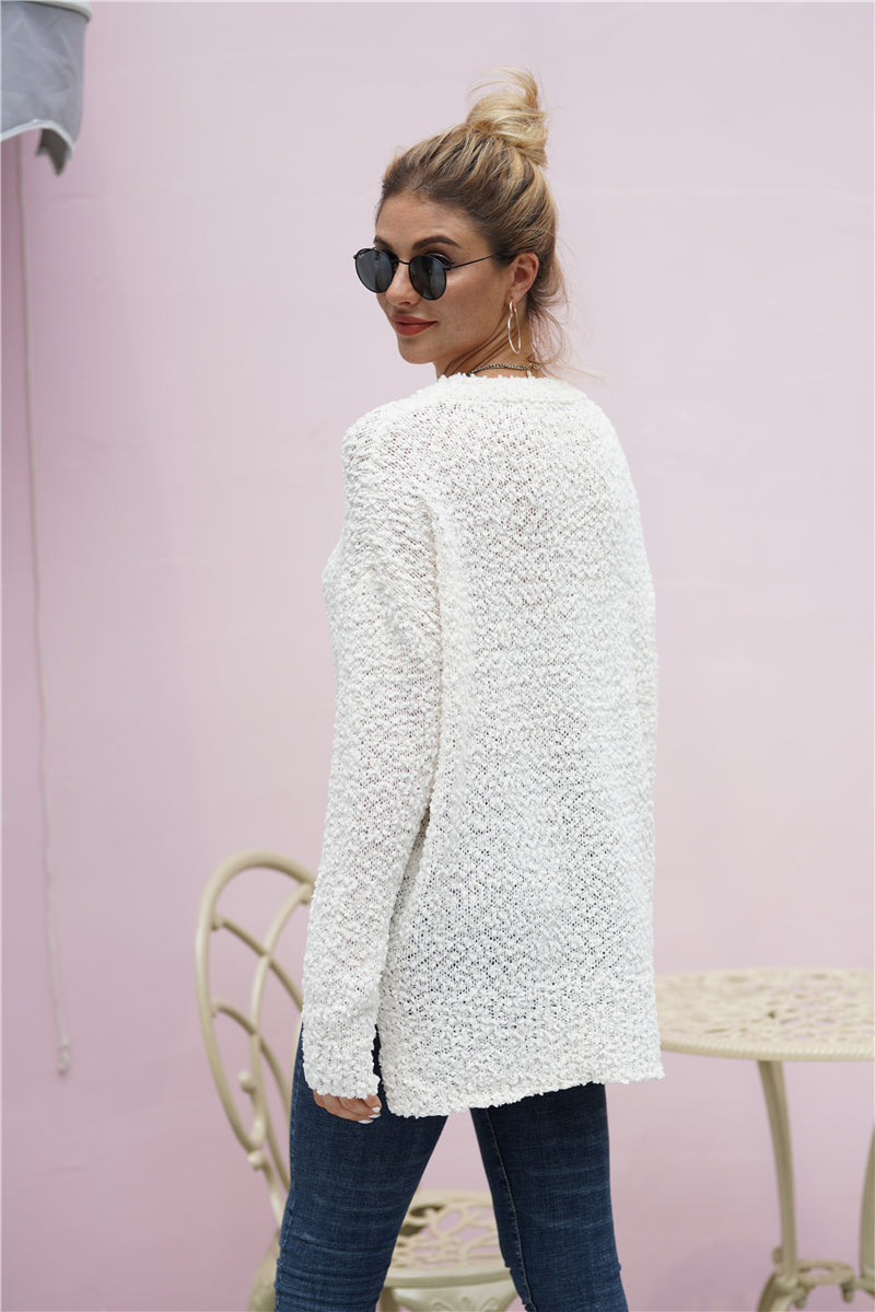 Fuzzy Side Slit High-Low Sweater