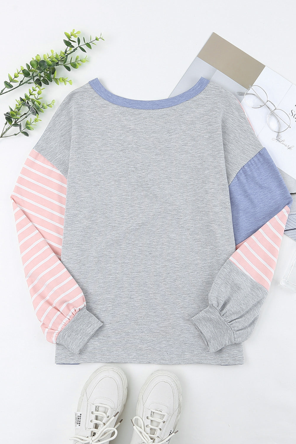 Striped Color Block Dropped Shoulder Top