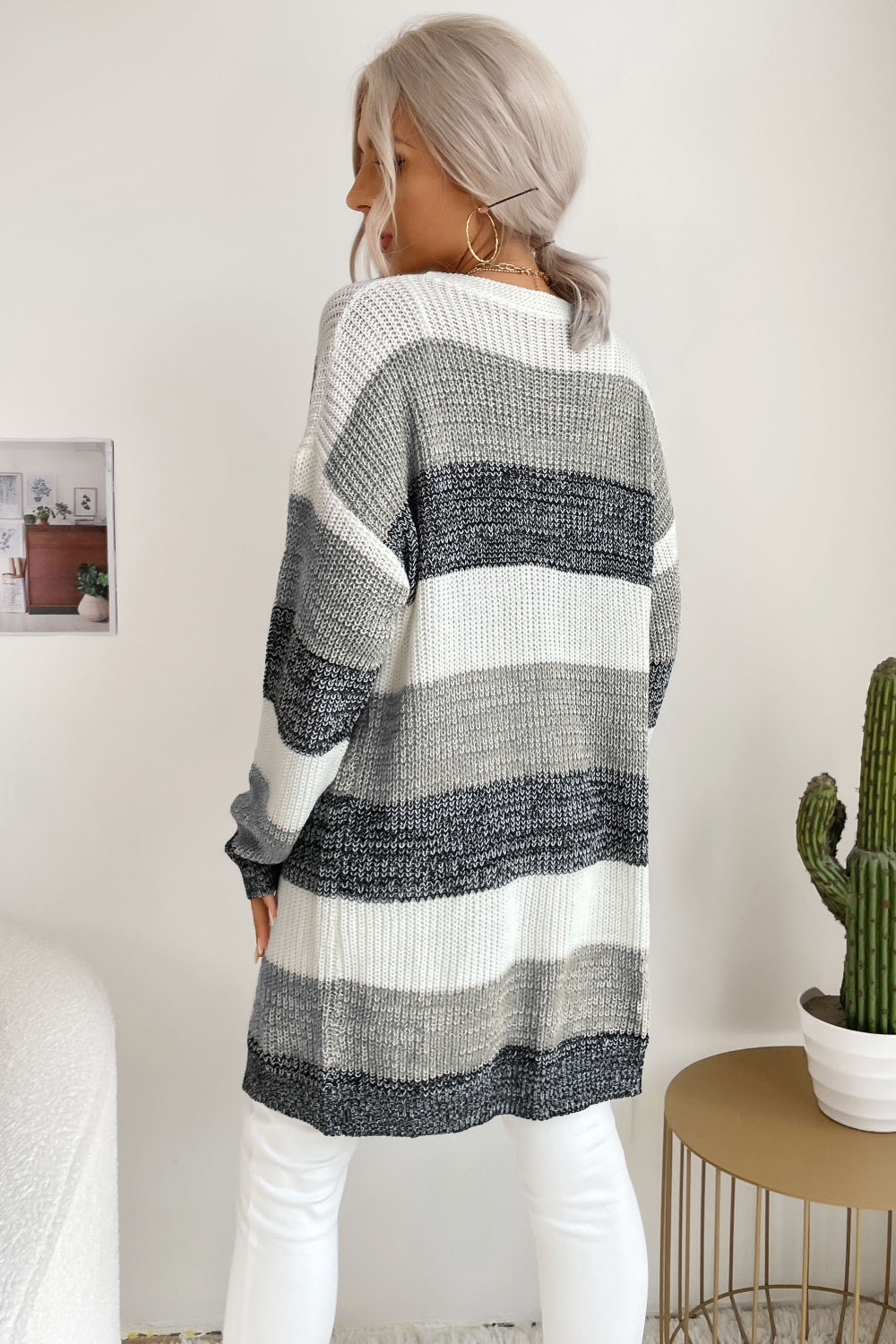 Striped Long Sleeve Duster Cardigan