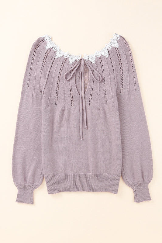 Lace Contrast Openwork Sweater