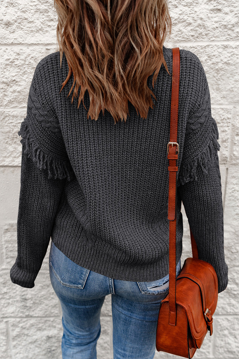 Fringe Detail Mixed Knit Sweater