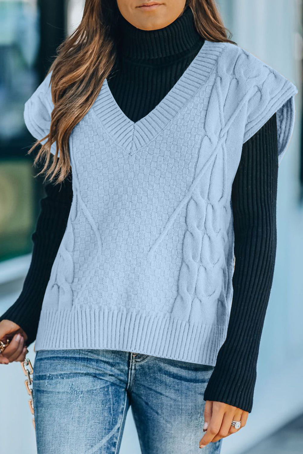 Solid Cable Knit Vest