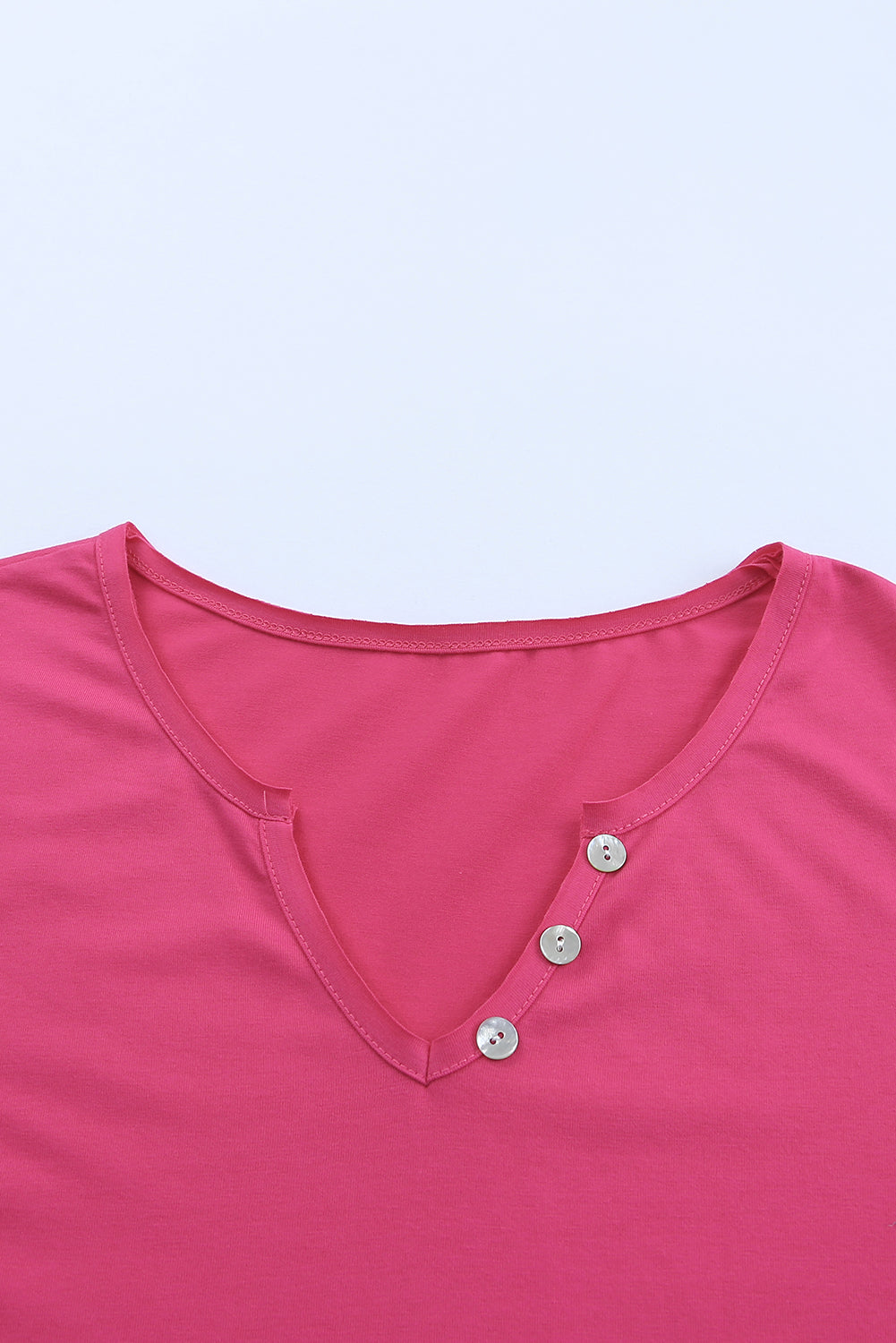 Decorative Button Notched Long Sleeve Top