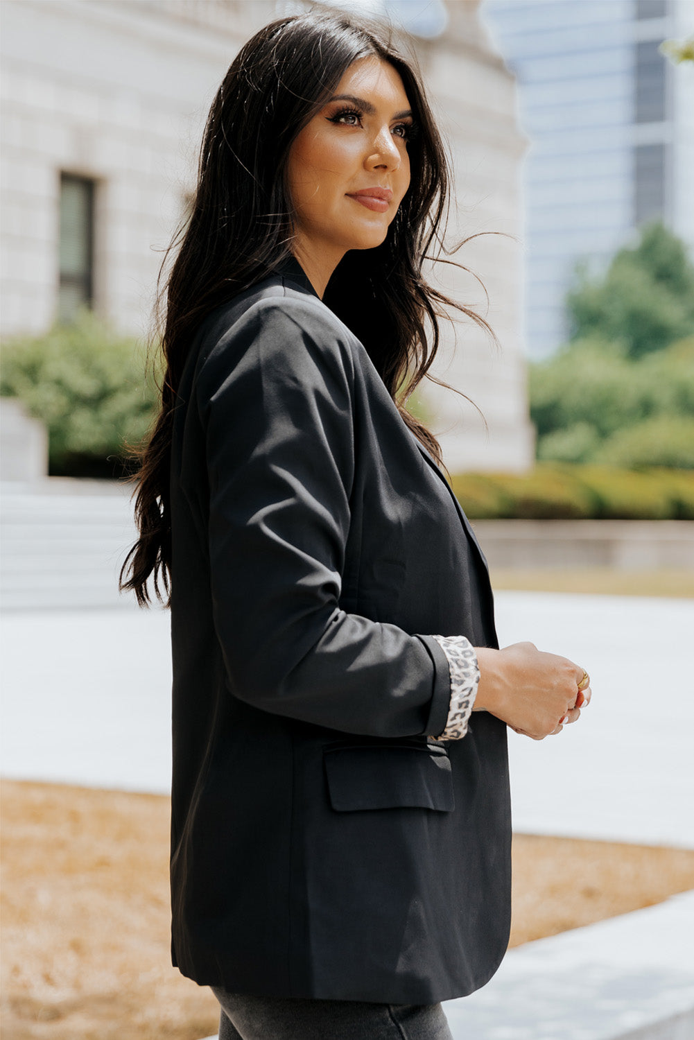 Leopard Lining One-Button Blazer