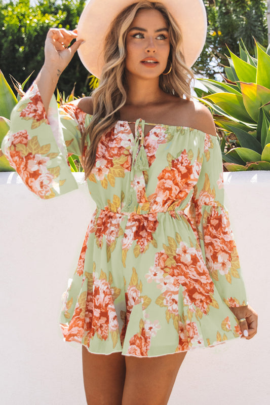 Floral Off-Shoulder Flare Sleeve Romper