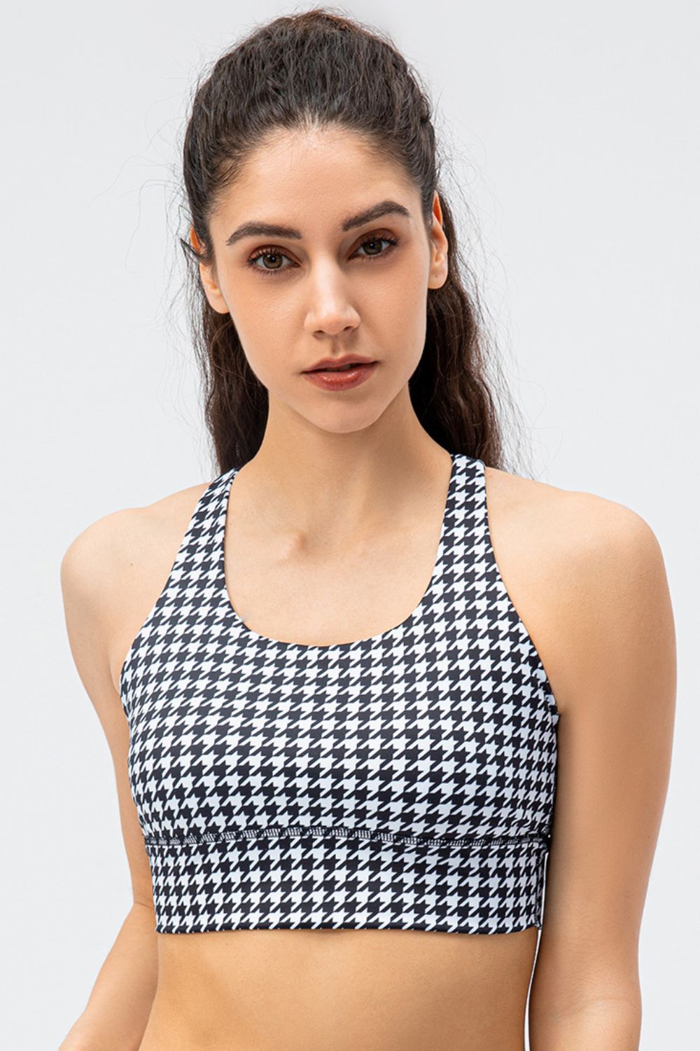 Plaid Double Crisscross Strap Sports Bra