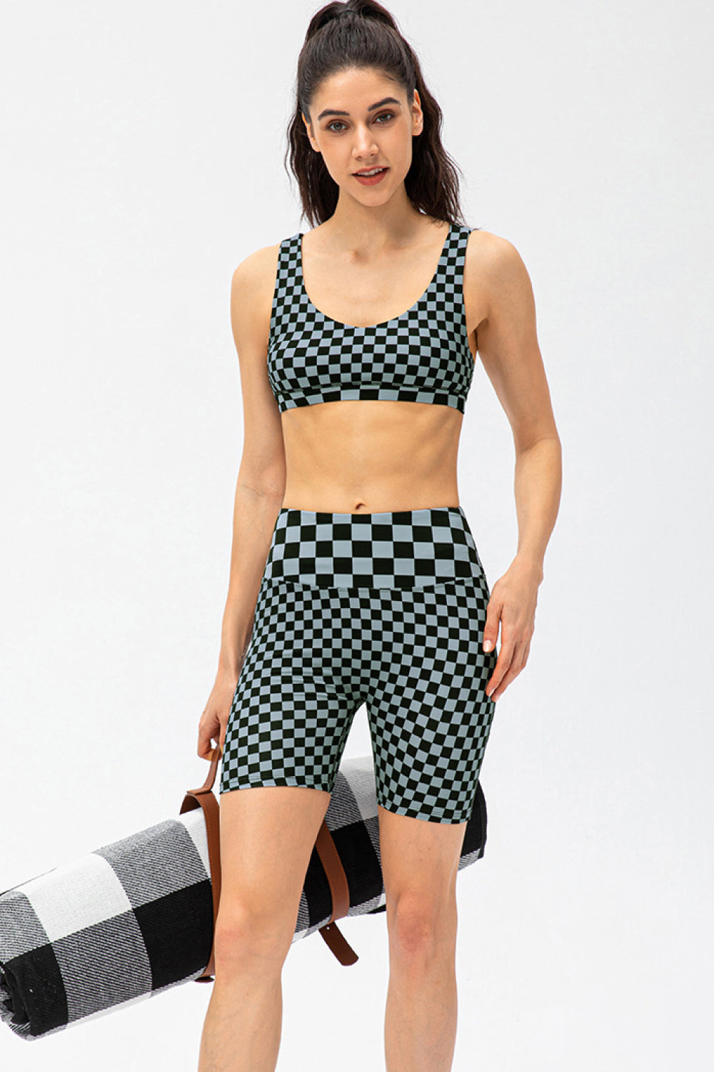 Checkerboard Exposed Seam Biker Shorts