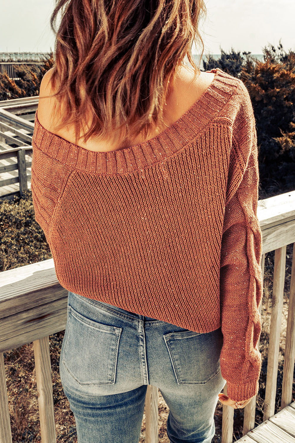 Mixed Knit V-Neck Cropped Sweater