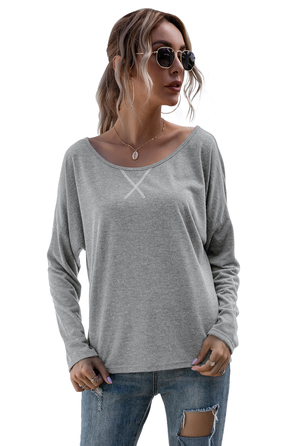 Batwing Sleeve Boat Neck Top