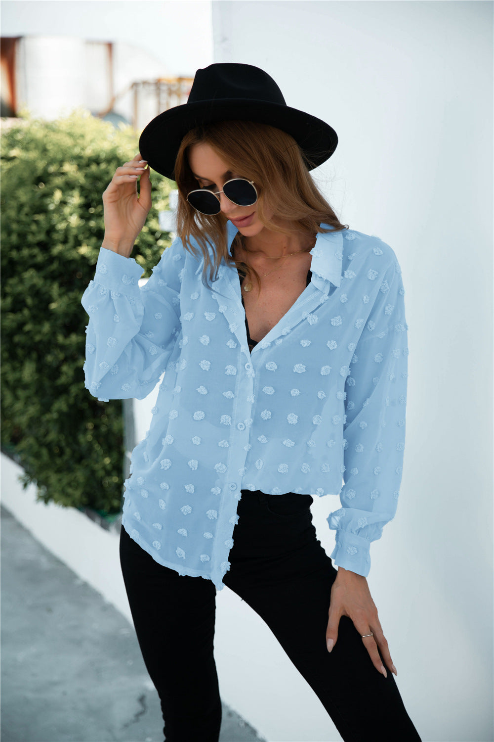 Swiss Dot Button Up Blouse