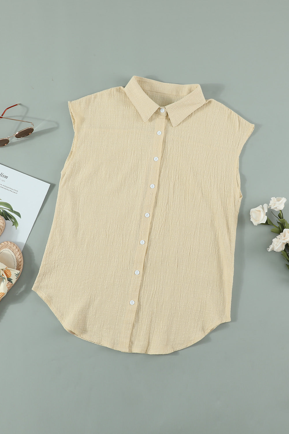 Cap-Sleeve Button Down Shirt