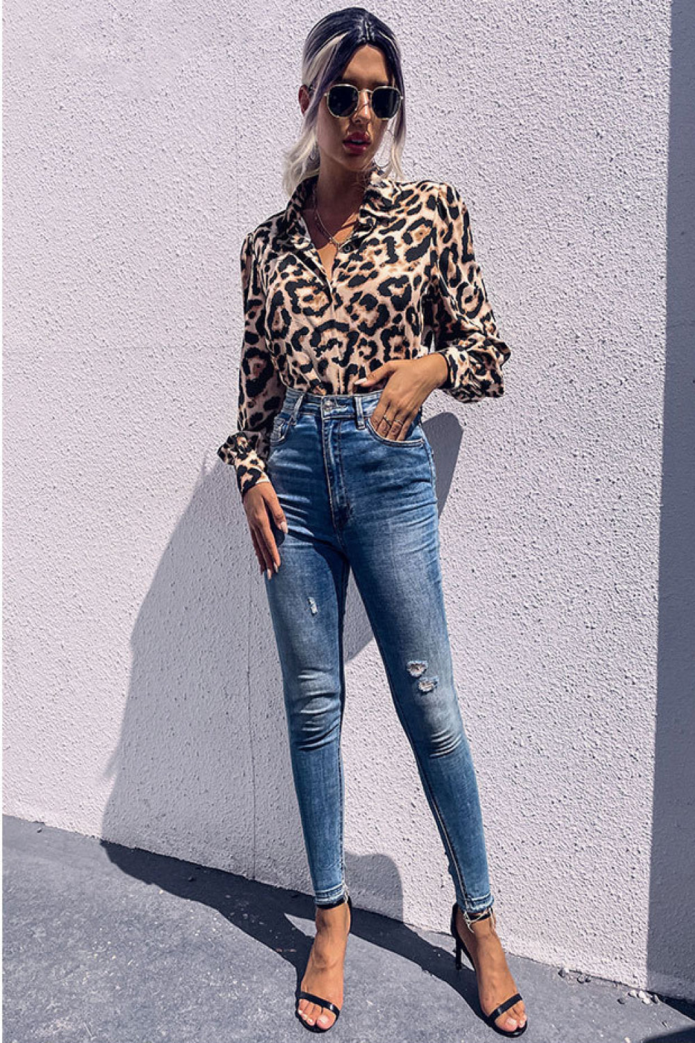 Leopard Printed Button Down Blouse