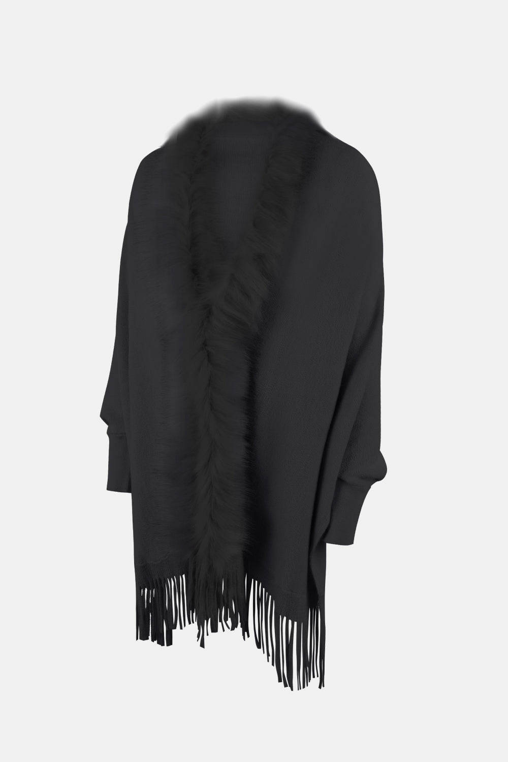 Faux Fur Trim Fringe Hem Poncho