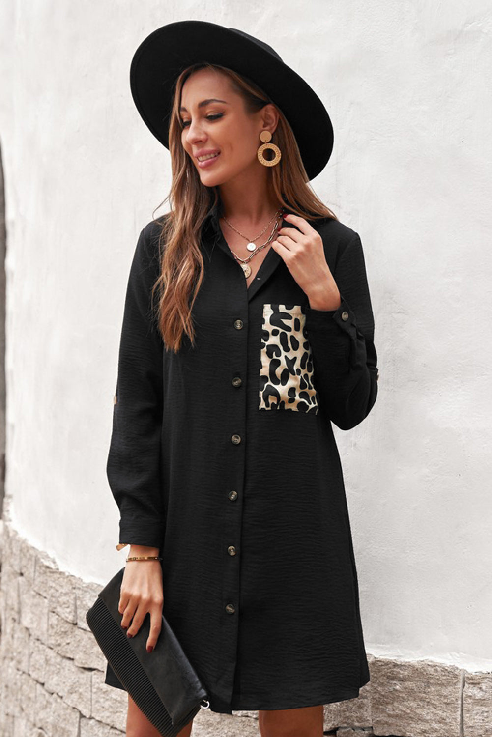 Leopard Print Pocket Button Down Shirt