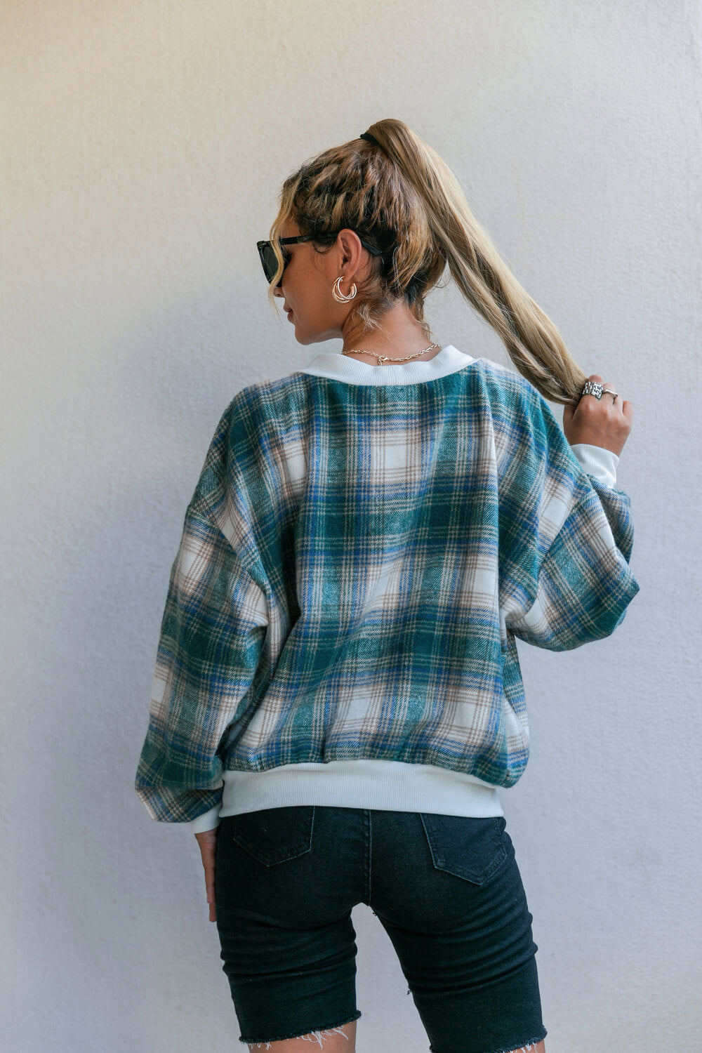 Plaid Button Down Jacket with Pockets