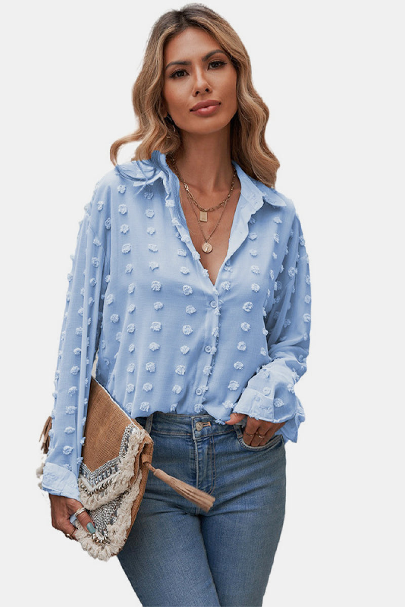 Swiss Dot Buttoned Chiffon Top