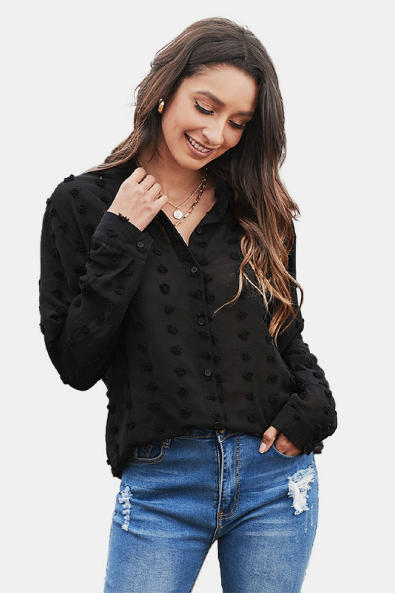 Swiss Dot Buttoned Chiffon Top