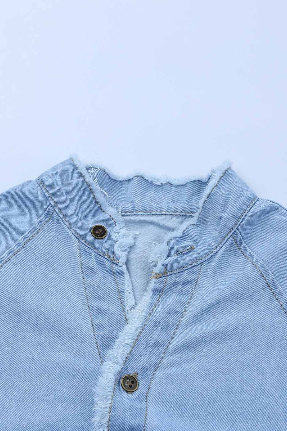 Frayed Trim Button Front Denim Shirt