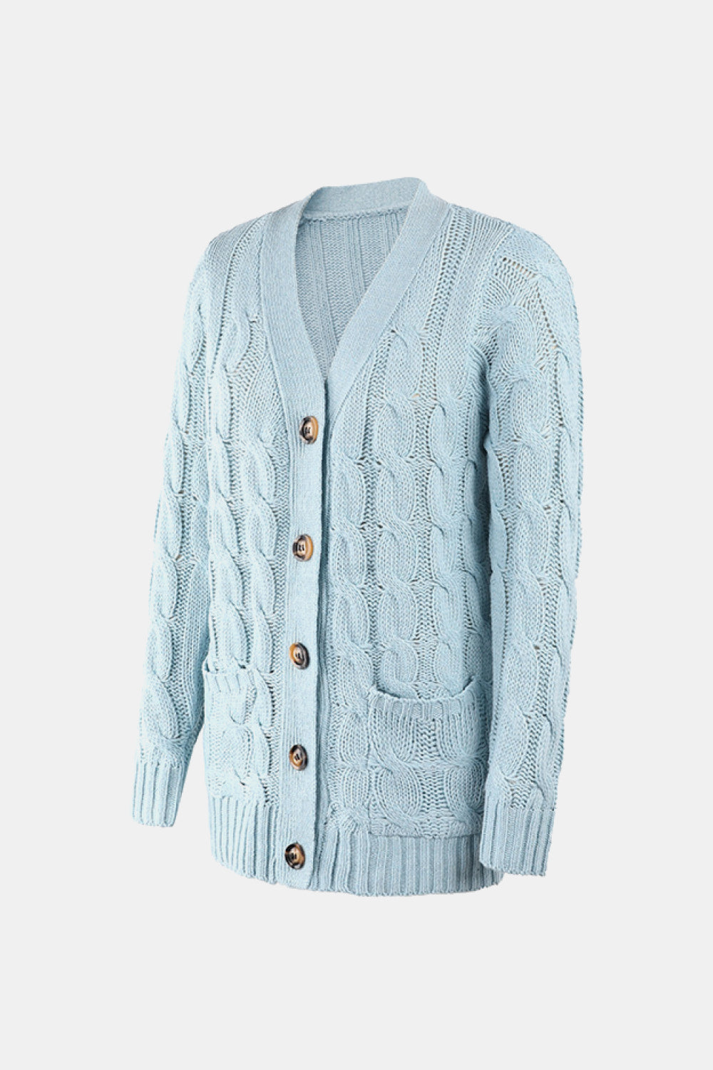 Cable-Knit Button Down V-Neck Cardigan