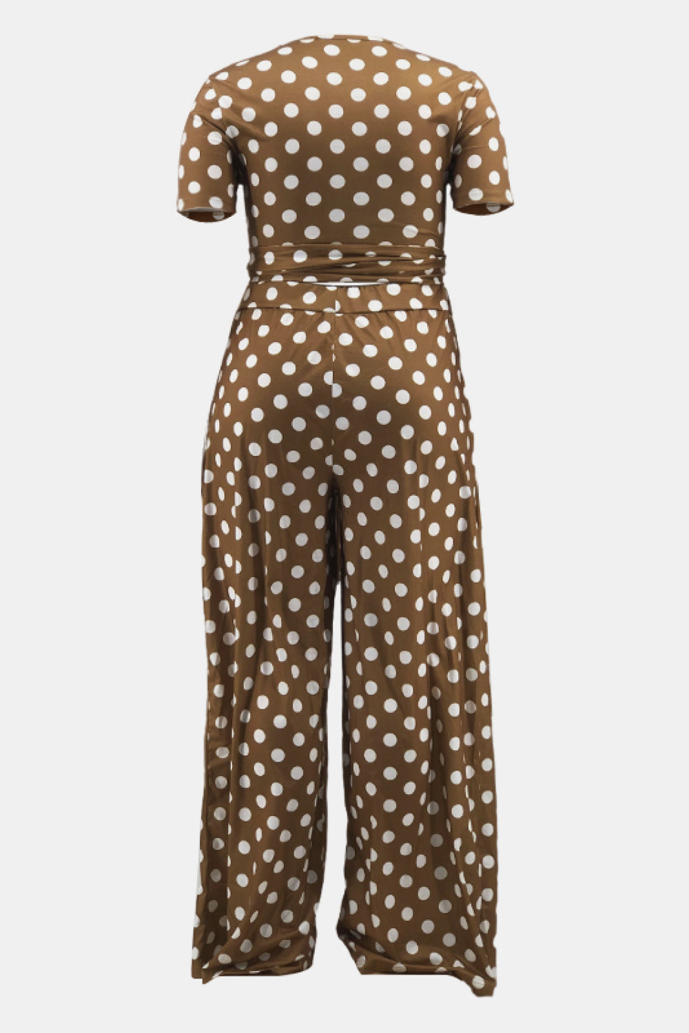 Plus Size Polka Dot Short Sleeve Top and Wide Leg Pants Set