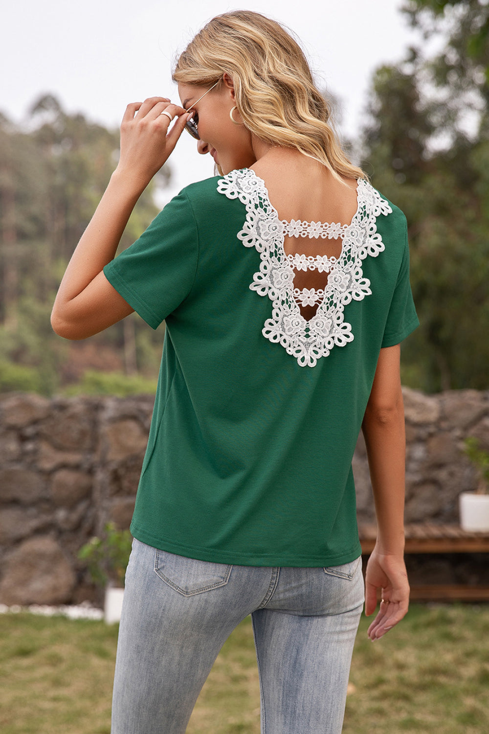 Contrast Crochet Lace Back Top