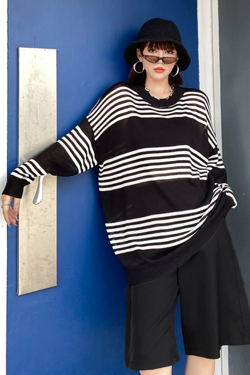 Two-Tone Striped Tunic Knit Top