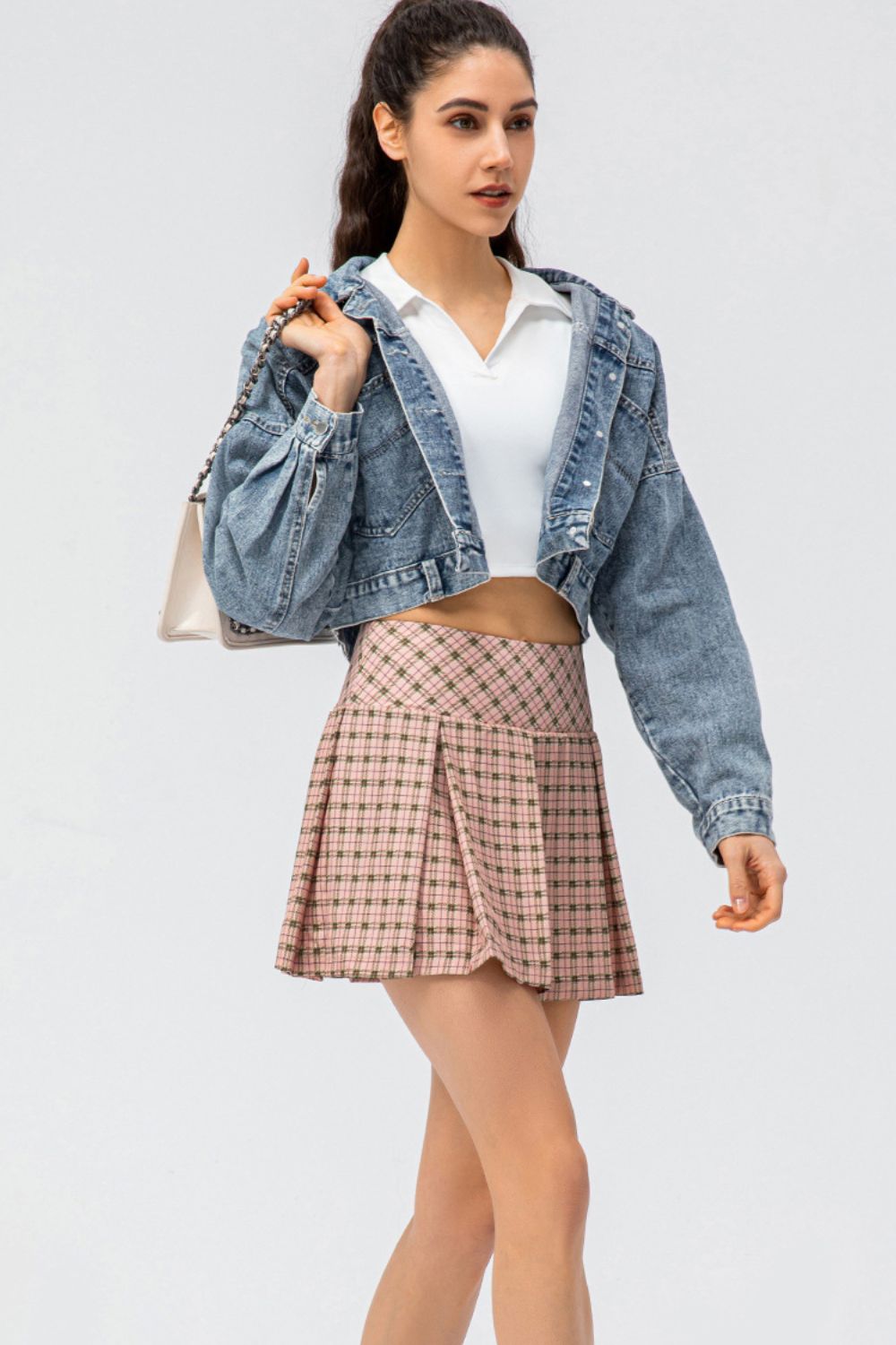 Plaid Pleated Athletic Skort with Pockets