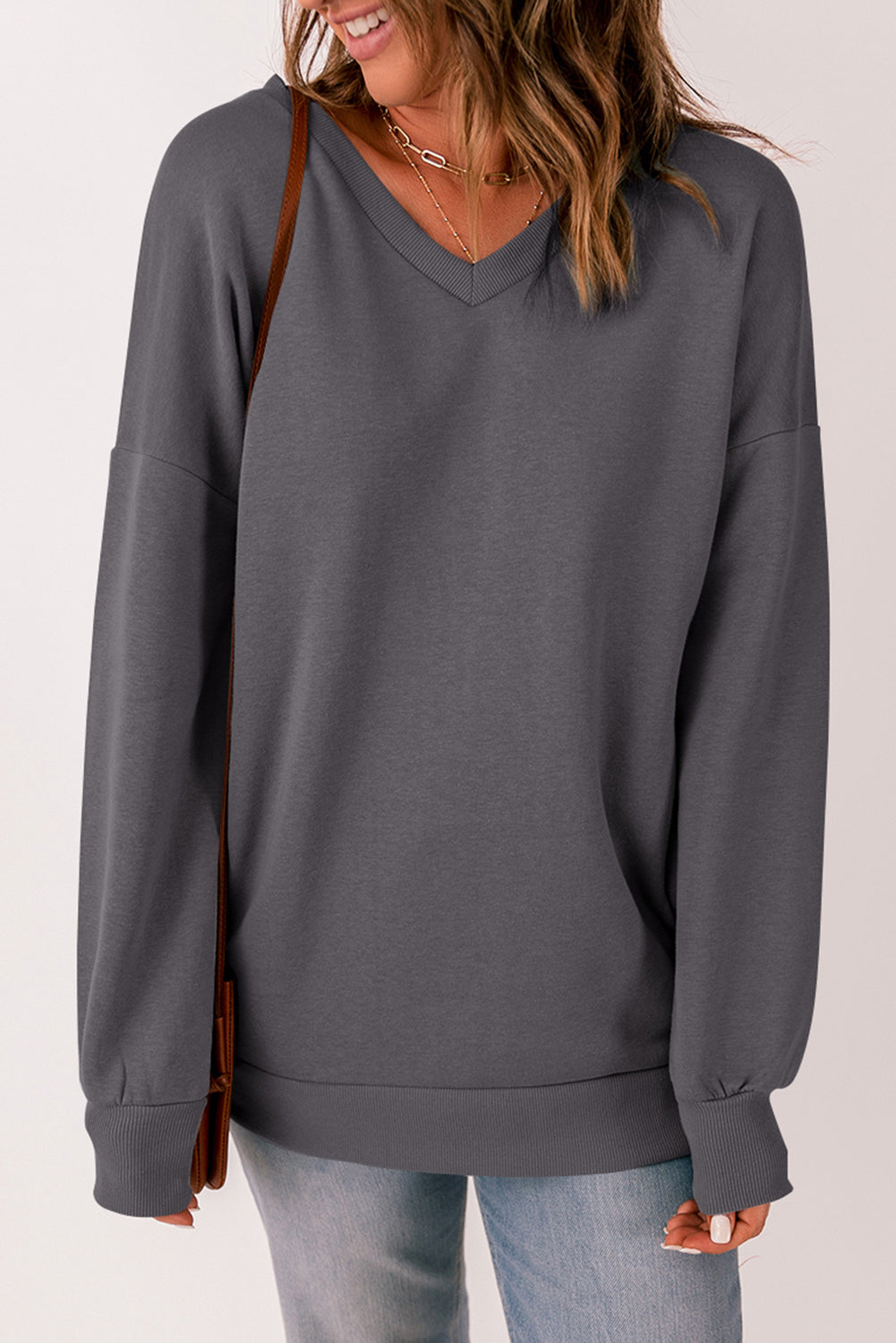 V-Neck Dropped Shoulder Sweatshirt