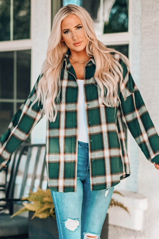 Plaid Dropped Shoulder Pocketed Shirt