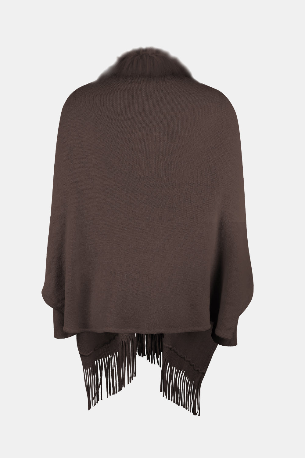 Faux Fur Trim Fringe Hem Poncho