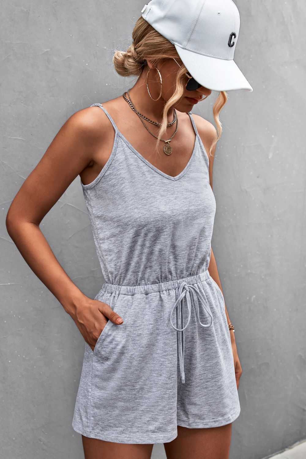 Drawstring Waist Spaghetti Strap Romper