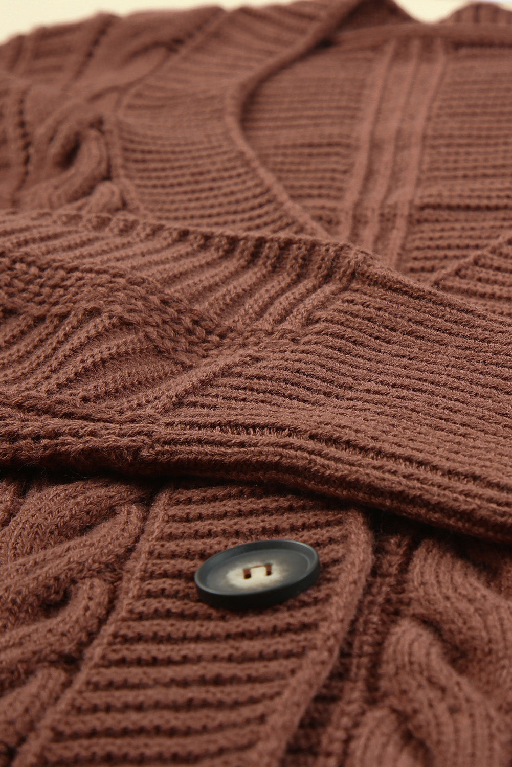 Cable-Knit Button Front V-Neck Cardigan