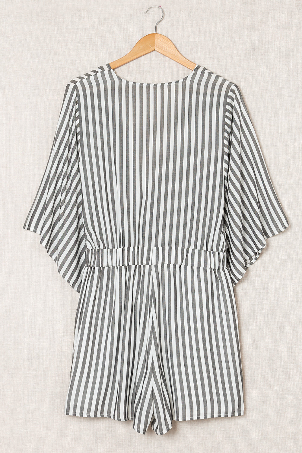 Striped Tie-Front Plunge Romper with Pockets