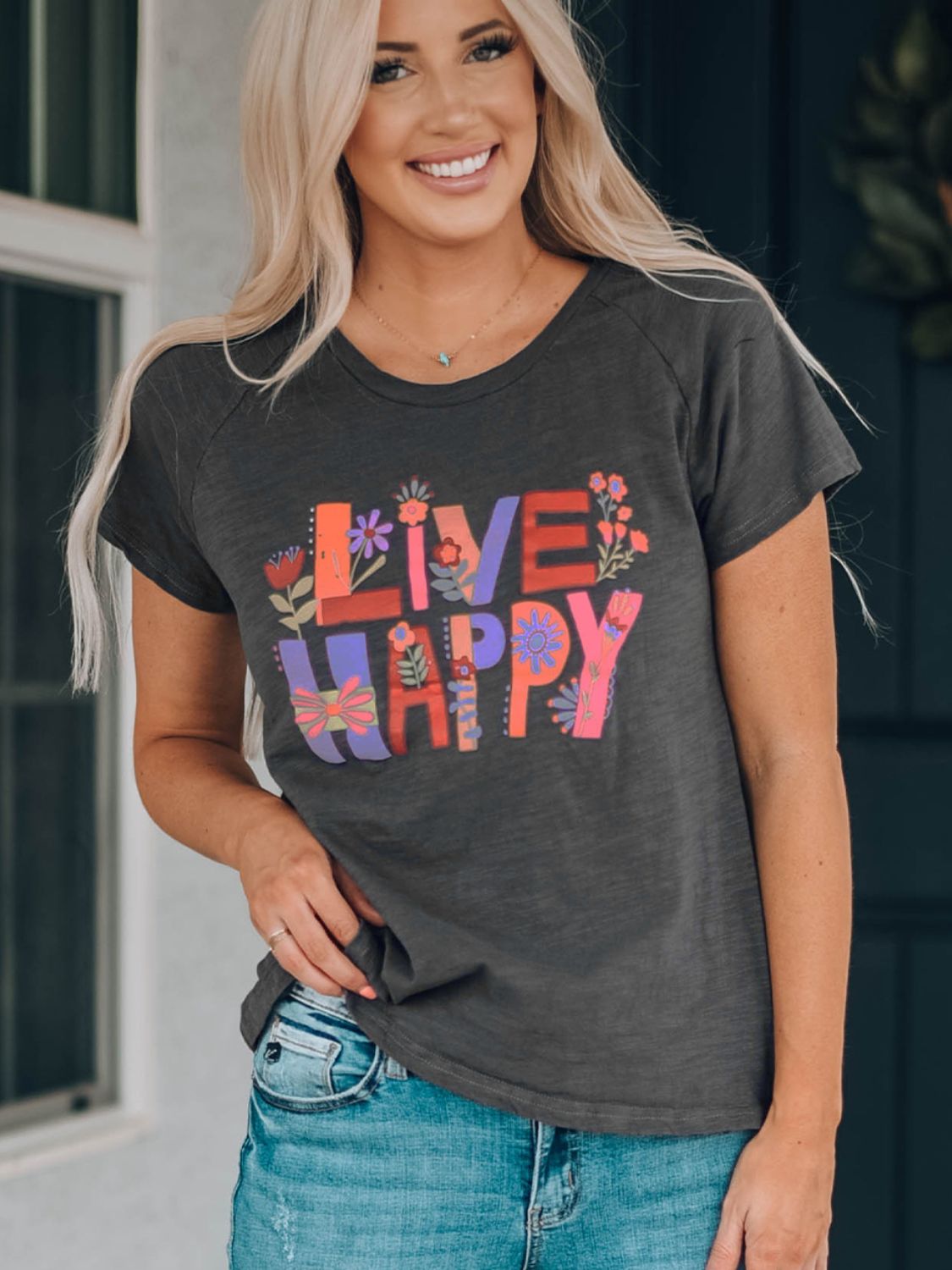 LIVE HAPPY Floral Graphic Tee