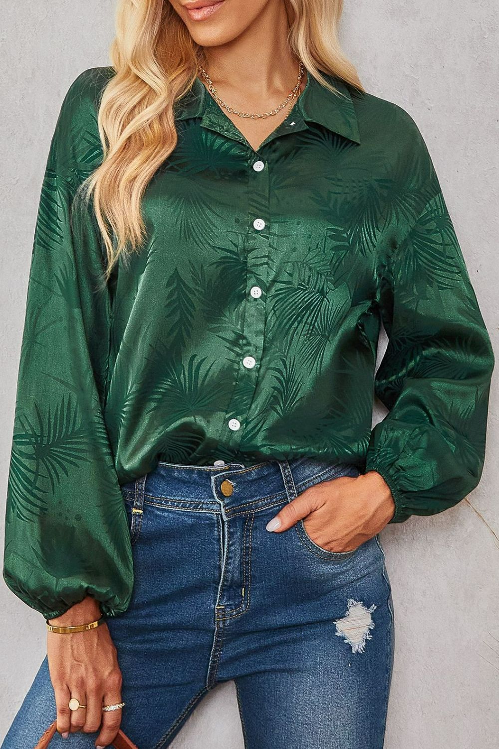 Botanical Print Collared Dropped Shoulder Shirt