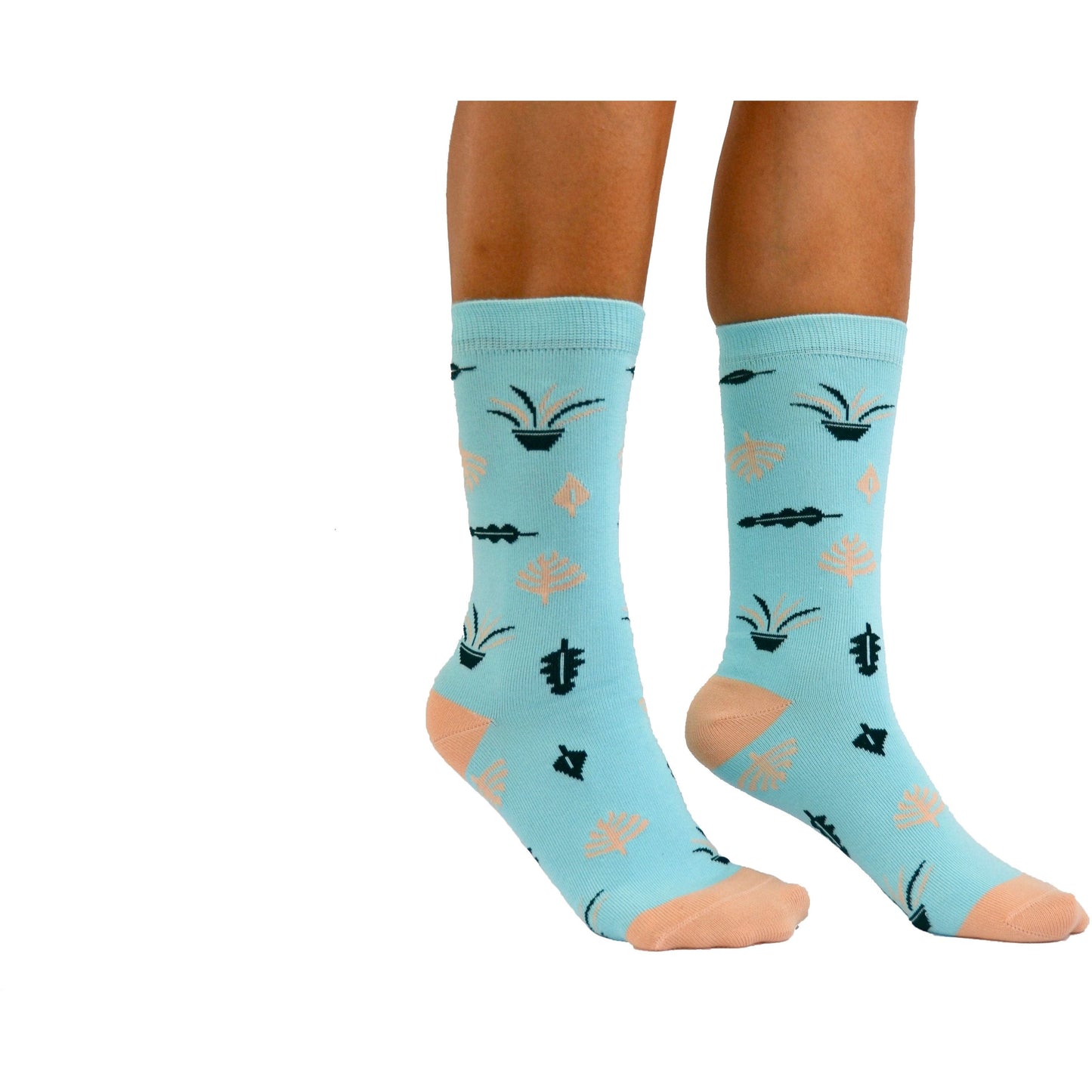 Blue/Peach Plant Lover Socks / Size 6-9