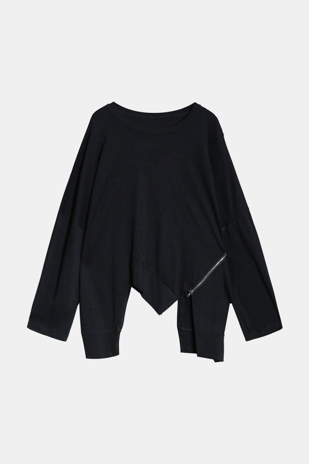 Asymmetrical Zipper Detail Round Neck Top