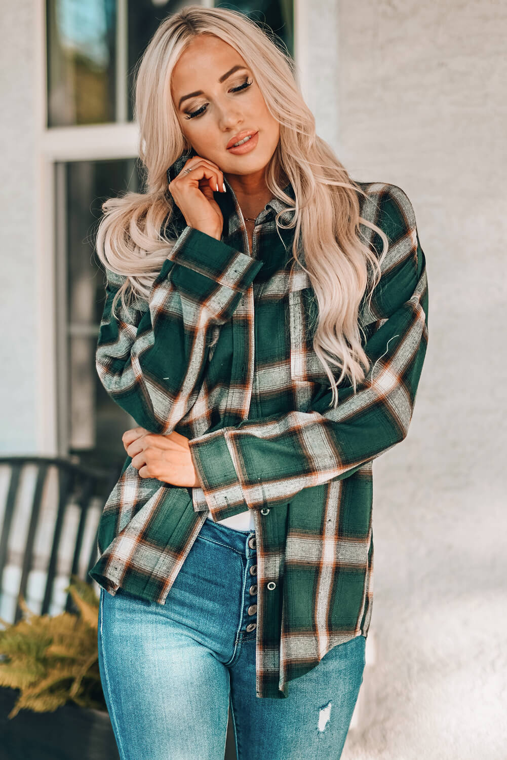 Plaid Dropped Shoulder Pocketed Shirt