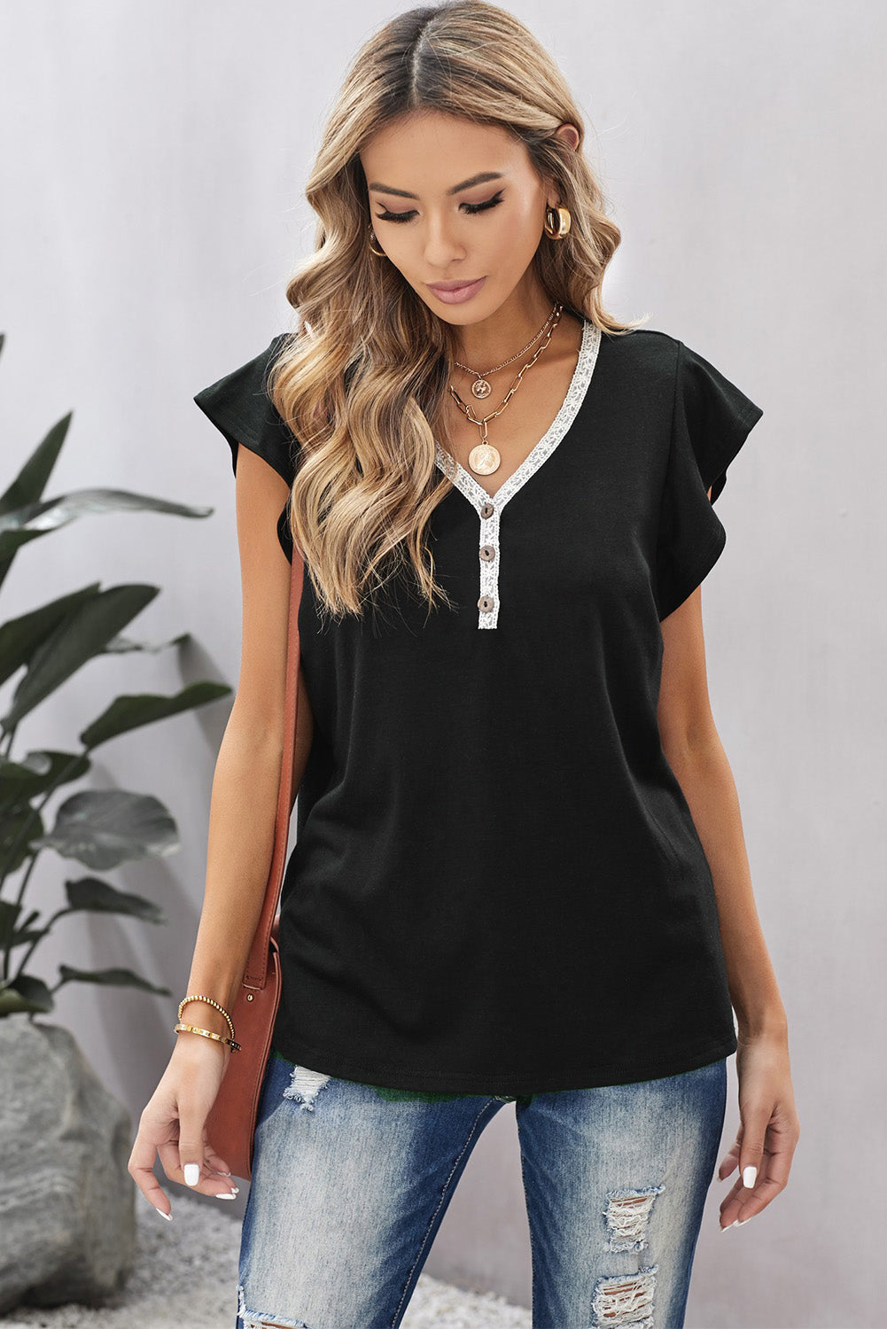 V-Neck Buttoned T-Shirt