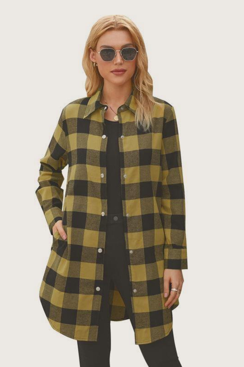 Plaid Print Button Up Shirt Dress