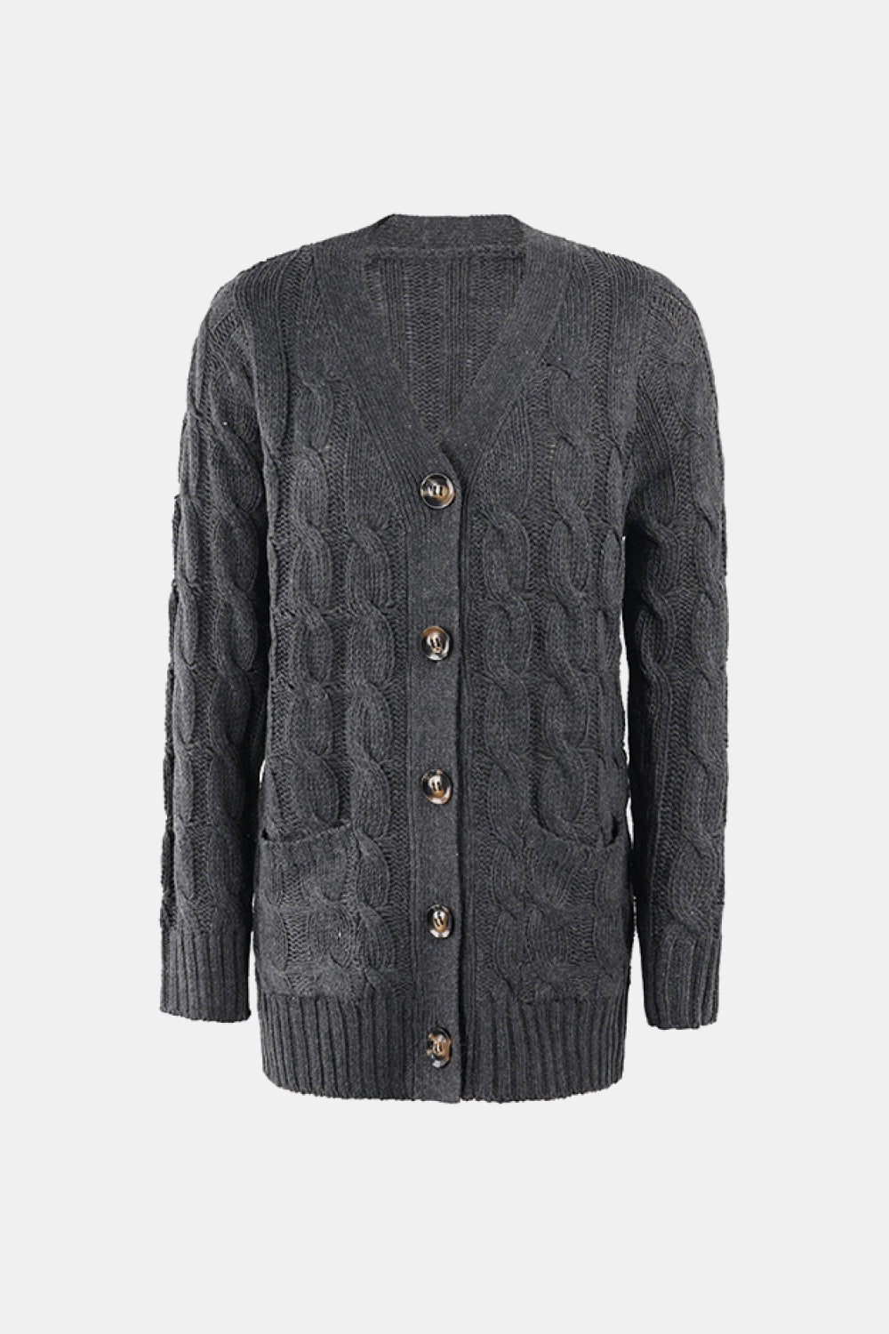 Cable-Knit Button Down V-Neck Cardigan